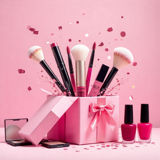 Chic mystery beauty scoop with premium makeup products and cosmetics"